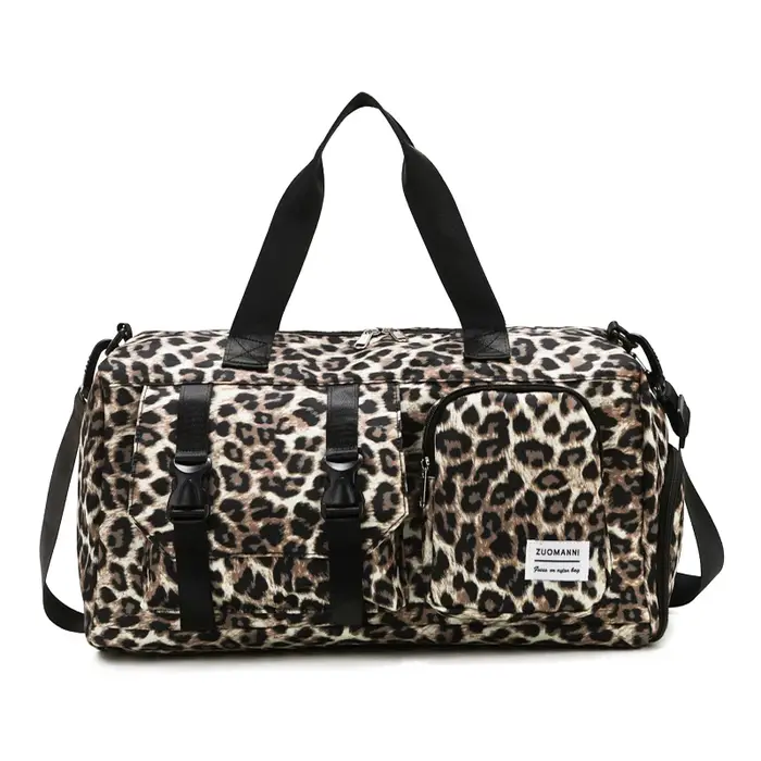 Sac de sport tendance à imprimé léopard avec compartiment à chaussures indépendant, idéal pour les v