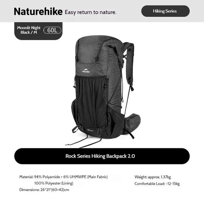 Naturehike Rock 2.0 Sac À Dos pour Randonnée En Plein Air Voyage Sport 30L 45L 60L Loisirs Alpinisme Escalade Sac Léger