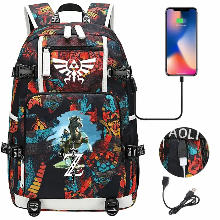 Zeldas Mochila USB grande capacité étudiant cartables femmes hommes ordinateur portable voyage sac à dos garçons filles enfants retour à l'école livre sacs