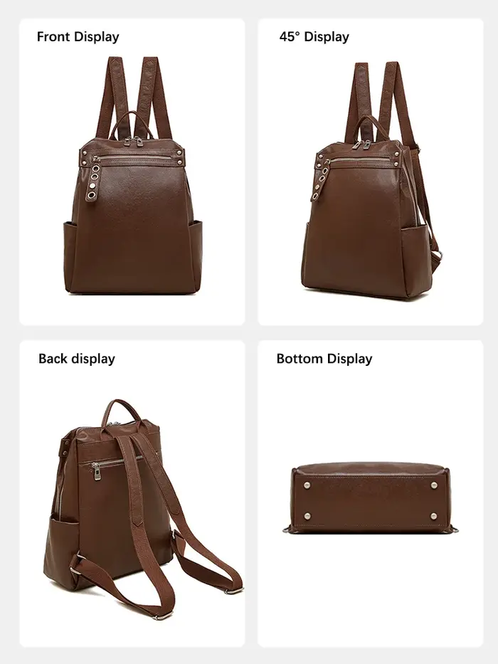 Sac à dos Zency grande capacité pour femme, sac de voyage d'affaires vintage en cuir de vachette ple