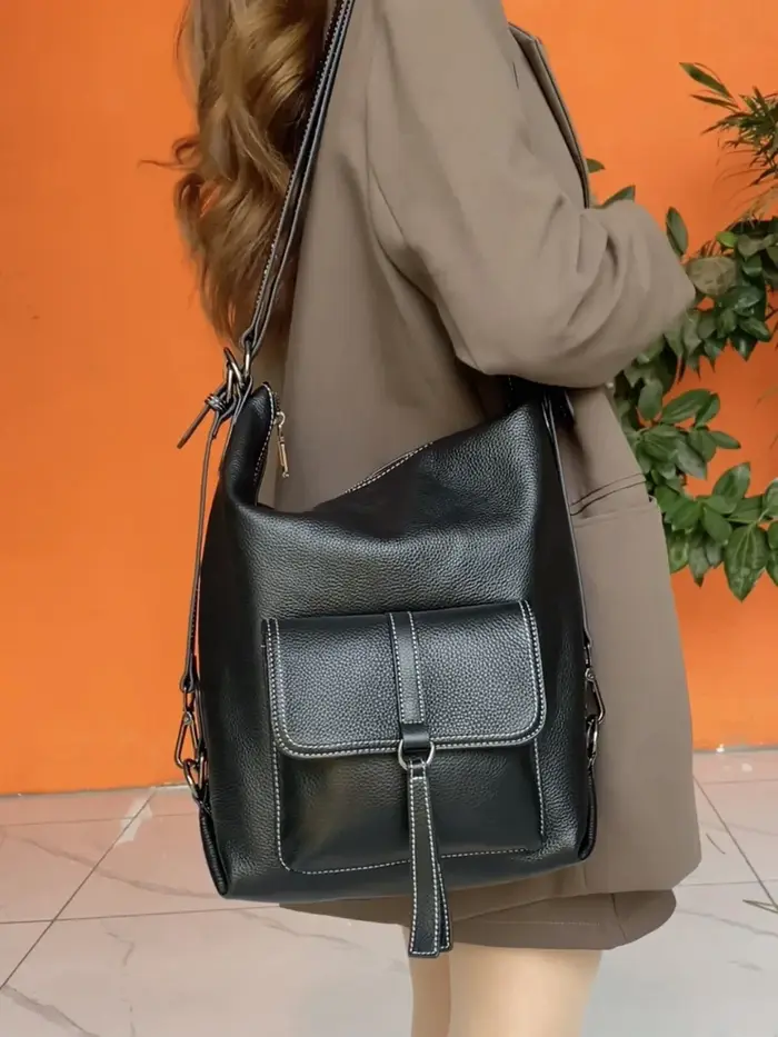 DONNAIN Sac à dos de poche décontracté unisexe, sacs à bandoulière classiques en cuir de veau nature