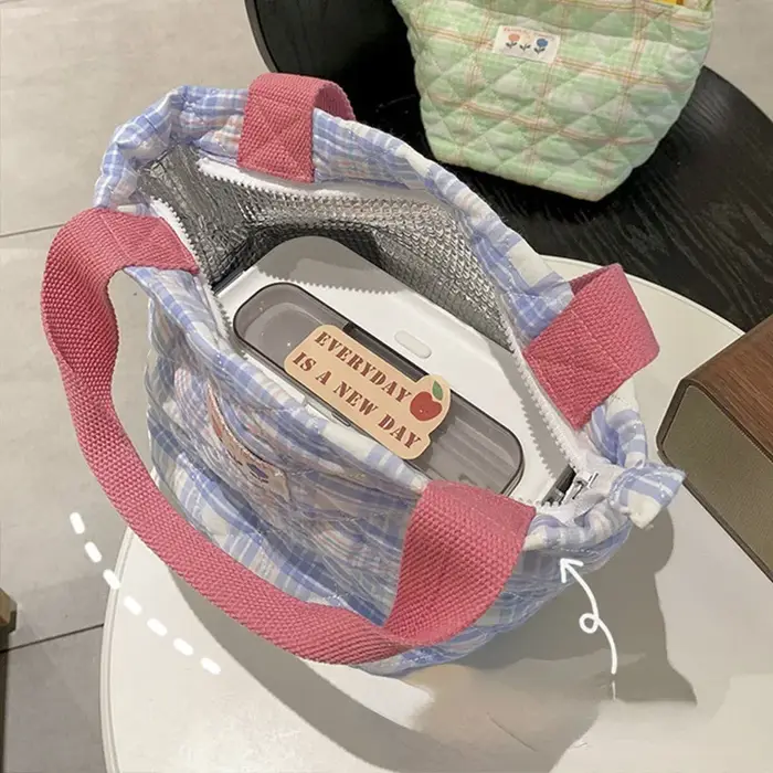Sac à Lunch à Carreaux Thermique de Grande Capacité pour Femme
