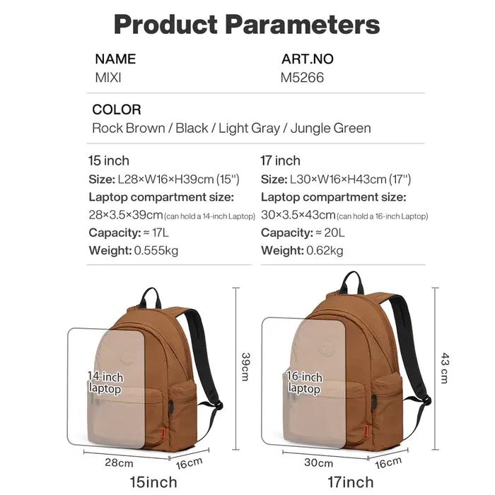 Mixi – sac à dos léger d'extérieur, sac à dos décontracté pour ordinateur portable, sac à livres de