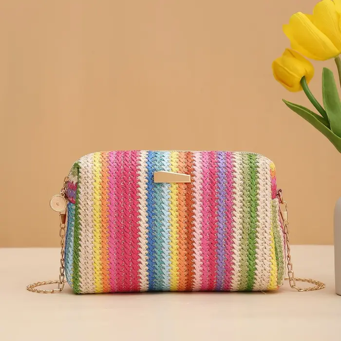 Sac arc-en-ciel tissé coloré pour fille