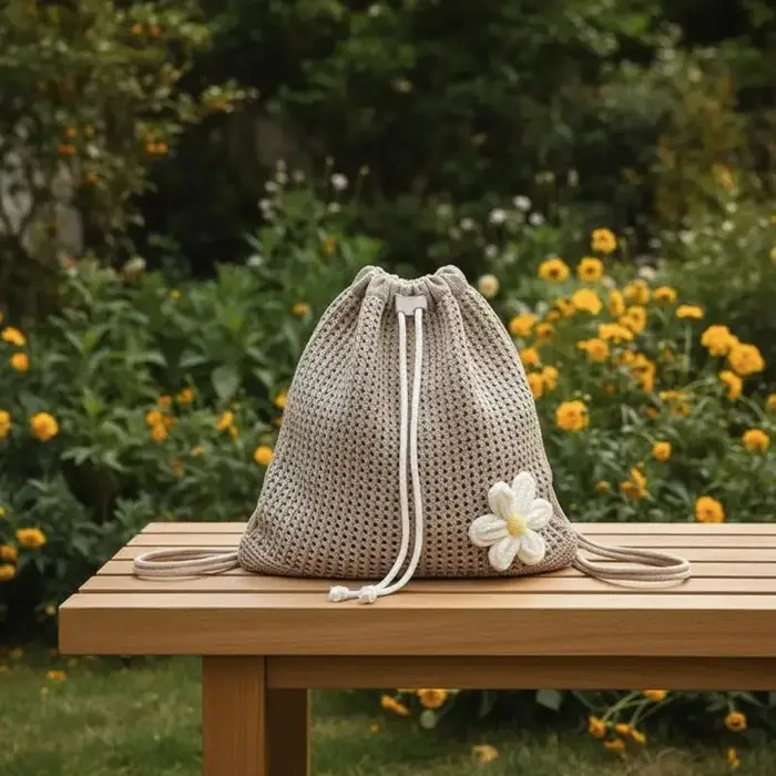 Sac à dos bohème tendance en crochet, couleur unie, idéal pour le shopping et les voyages