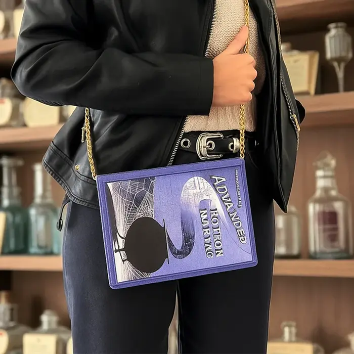 Sac à bandoulière aspect livre, sac à main avec potion avancée, couverture de livre