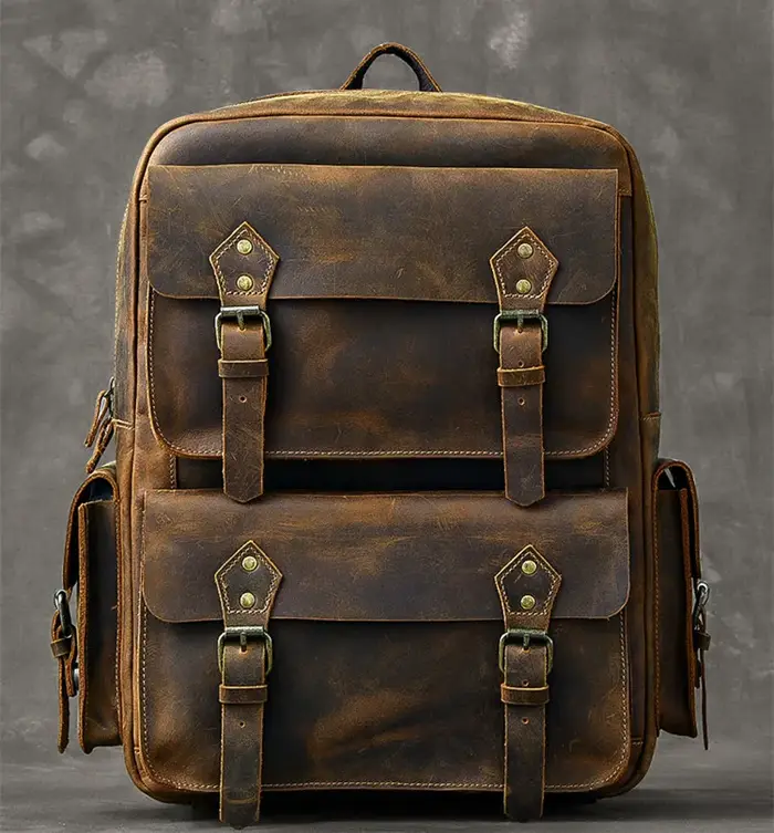 Vintage Crazy Horse sac à dos en cuir véritable hommes sac à dos en peau de vache randonnée sac à dos 17 "sac pour ordin