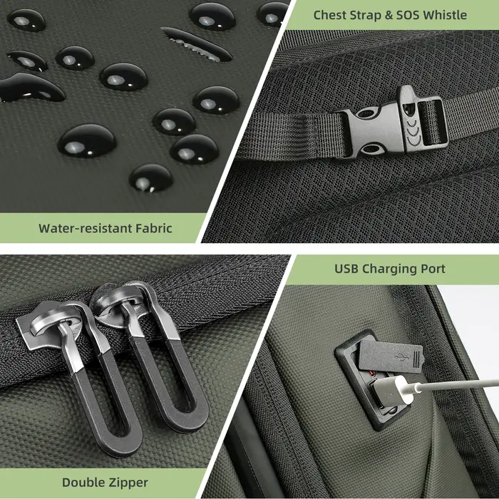 Sac à dos de voyage multifonctionnel HK 17'' pour ordinateur portable, avec port USB, étanche, pour