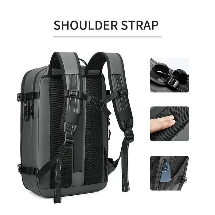 Sac à dos de voyage pour hommes, compression sous vide, pour ordinateur portable 17 pouces, sac à do