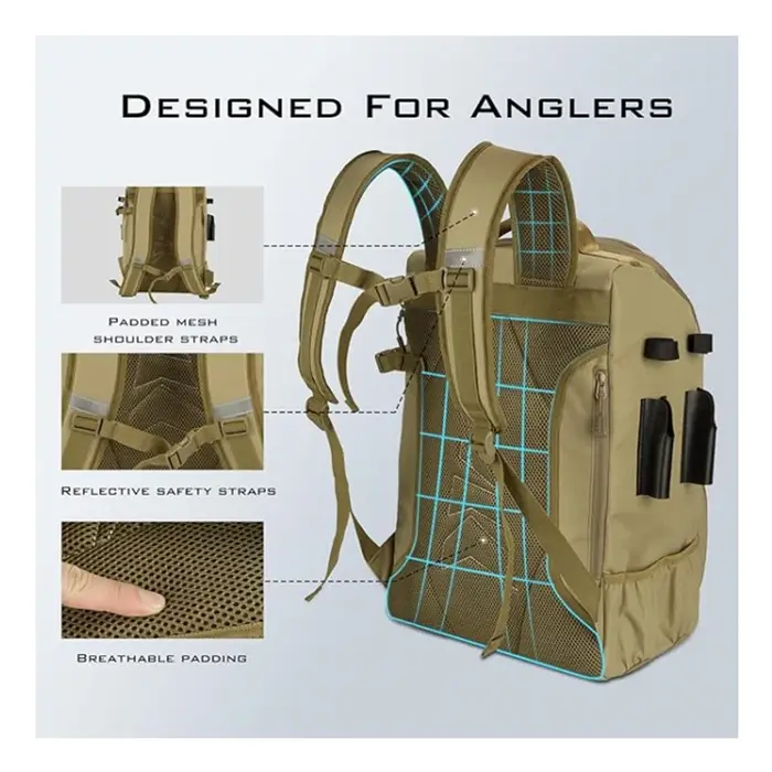 Sac à dos de pêche multifonctionnel 40L pour hommes avec porte-cannes