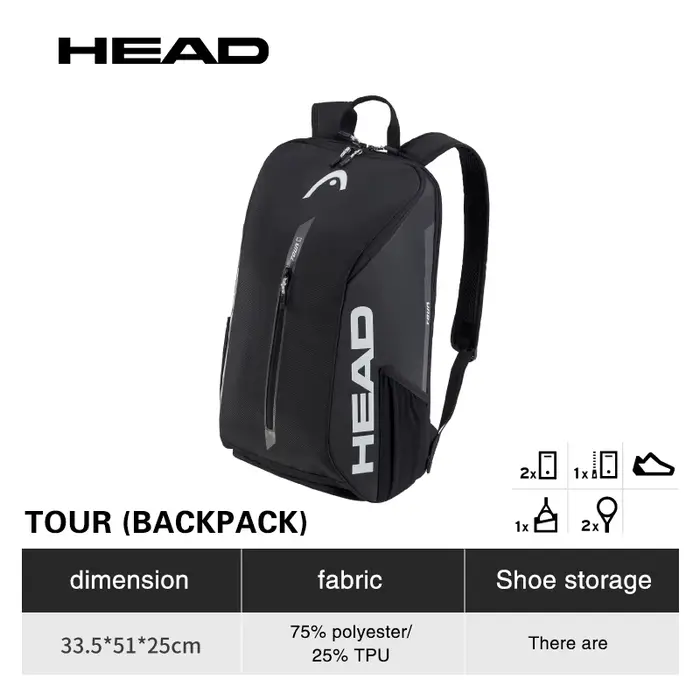 HEAD TOUR TEAM Series Sac à dos de tennis original 1-2Pack Sac de raquette de tennis Padel Beach Sac