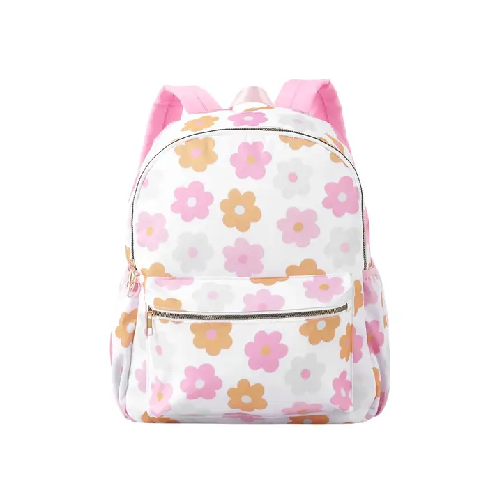 Sac à dos en nylon fleuri pour enfants, cartable à carreaux en polaire, grande capacité, léger, adap