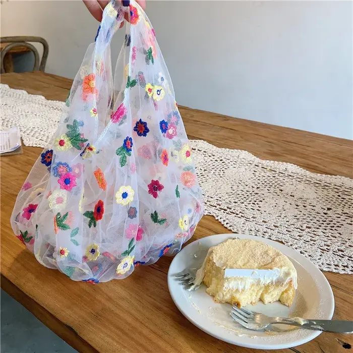 InjMesh-Sac fourre-tout brodé de fleurs pour femmes, sacs de luxe de créateurs, petit sac à provisio