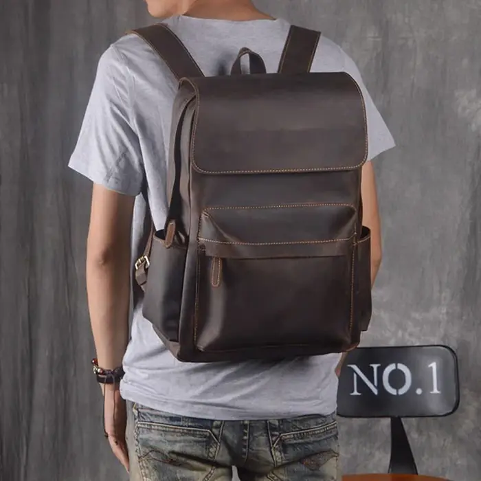Sac à Dos Vintage en Cuir de Cheval pour Homme, Grande Capacité, 15.6 Pouces, pour Ordinateur Portab