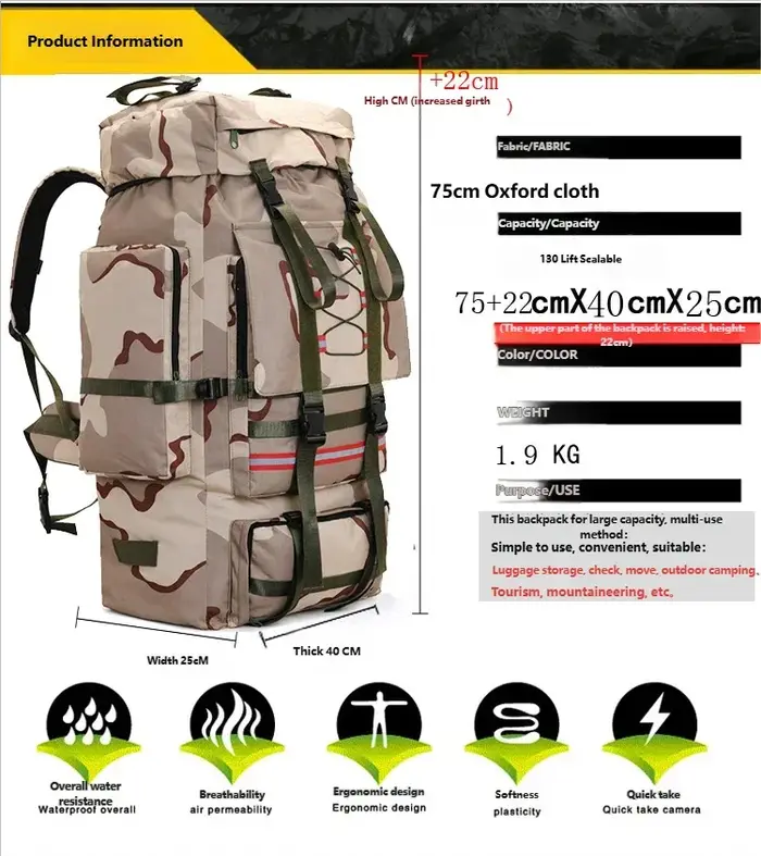 Sac à dos de randonnée et de camping 130L