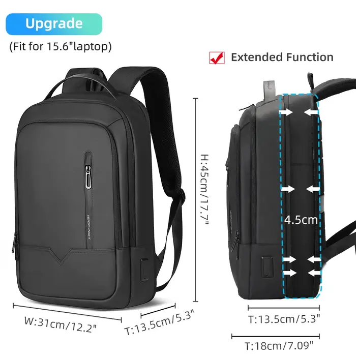 Heroic Knight Slim homme sac à dos pour ordinateur portable sac d'école étanche avec chargement USB pour garçons adolesc