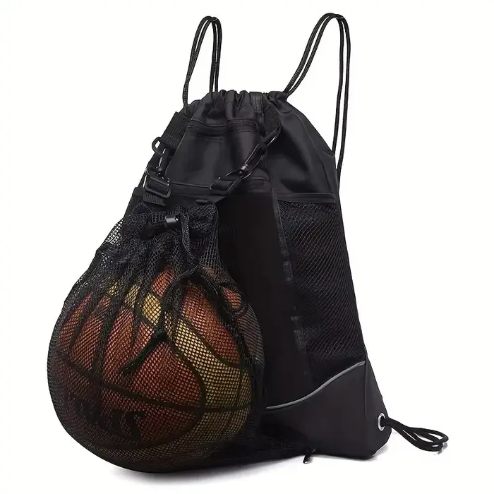 Sac à dos portable à cordon de serrage en maille pour ballons de basketball, football, volley-ball –