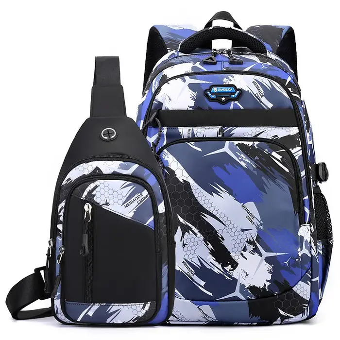 2 pièces/ensemble collège garçon sac à dos graffiti poitrine sac à dos ensemble lycée sac pour garço