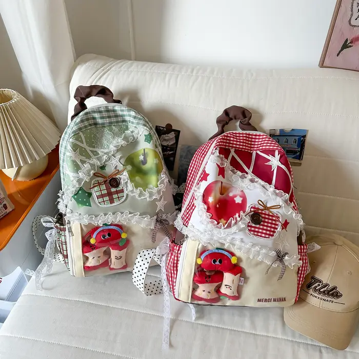 Sac à dos coloré pour étudiantes et femmes, léger et grande capacité, sac à dos décontracté mignon en dentelle, à porter sur les deux épaules
