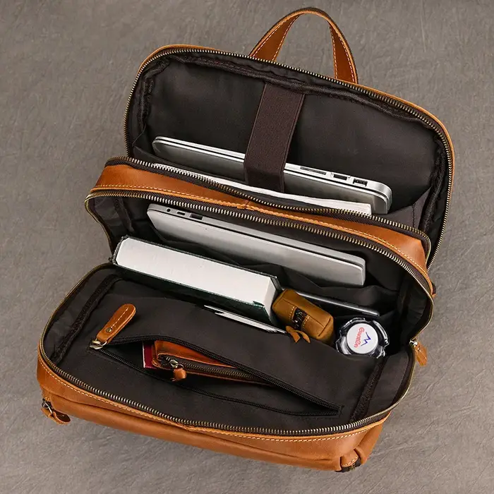 Sac à dos en cuir véritable pour homme, sac à dos pour ordinateur portable, sac à dos de voyage pour
