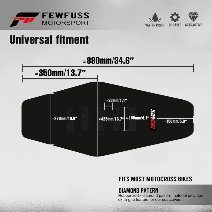 FEWFUSS coussin de siège de moto housse de siège étanche pour KTM Husqvarna SUZUKI HONDA SXF KXF CRF