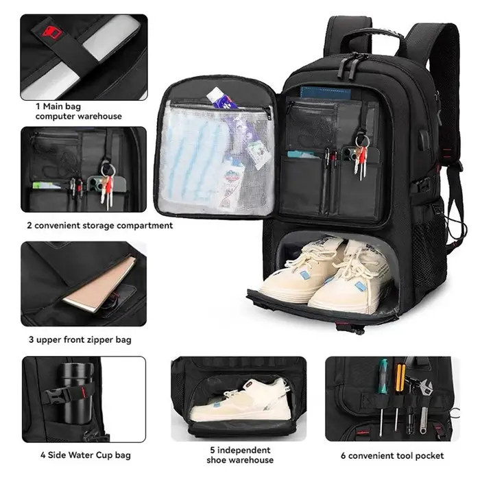 Sac à dos de voyage extensible pour ordinateur portable de grande capacité 60L, grand sac à dos d'af