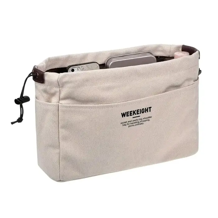 Sac à cordon en toile avec doublure intérieure multi-poches, sac de rangement de voyage léger et por