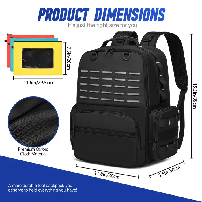 DGEVTool sac à dos robuste pour hommes rangement d'outils avec 3 pochettes à outils organisateur électricien plombier