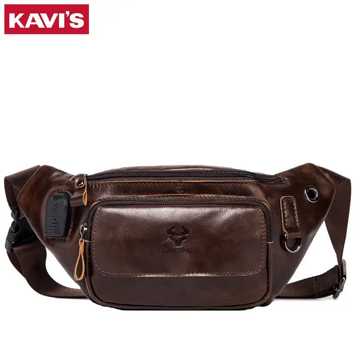 Sac de poitrine en cuir véritable pour homme