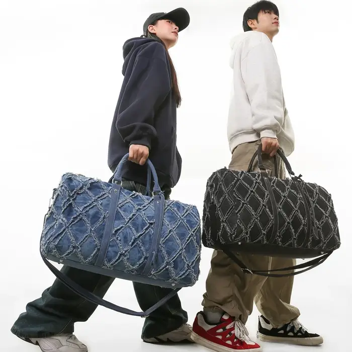 Sac de sport en denim Sac de voyage tendance Sac à bandoulière unisexe Sac