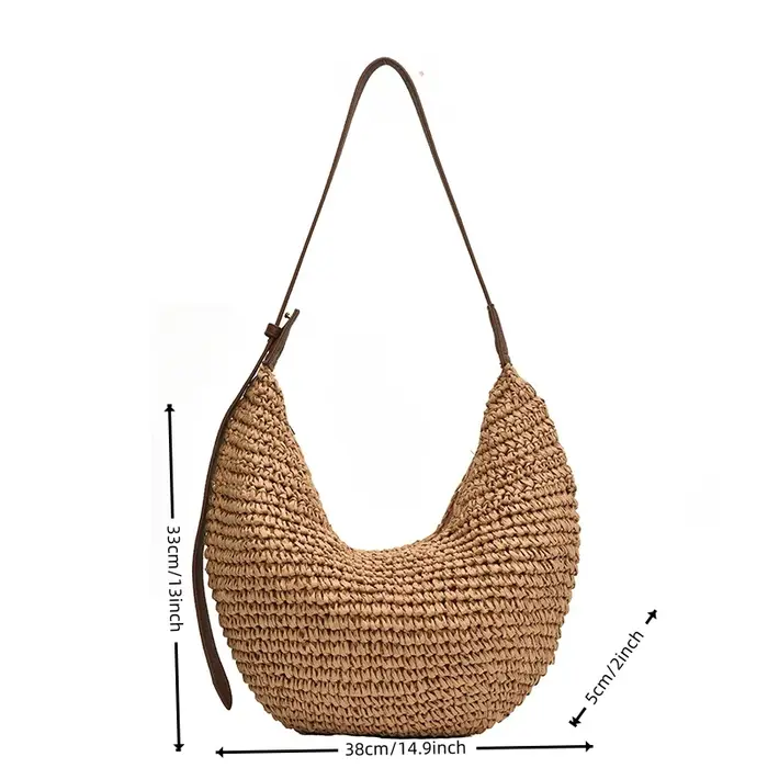 Sac à bandoulière tissé en herbe avec couleurs contrastées