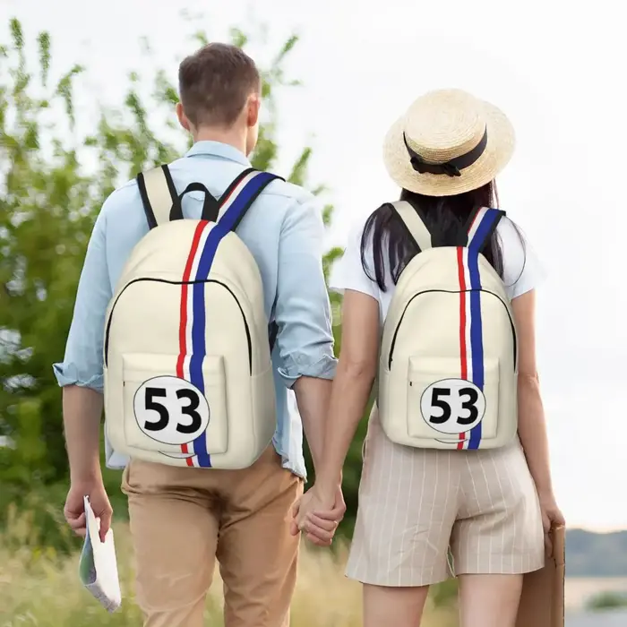 Herbie numéro 53 mode sac à dos avec poche étudiant affaires course voiture passionnés rayure sac à dos hommes femmes ordinateur portable sac à bandoulière