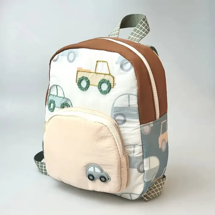 Sac à dos scolaire pour enfants avec broderie de voiture de dessin animé