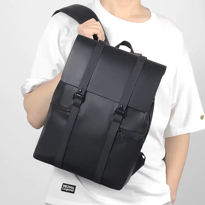 Sacs à dos en cuir pour ordinateur portable pour hommes, sacs d'école, PU, voyage, loisirs, grande capacité, sac à dos étanche pour étudiants