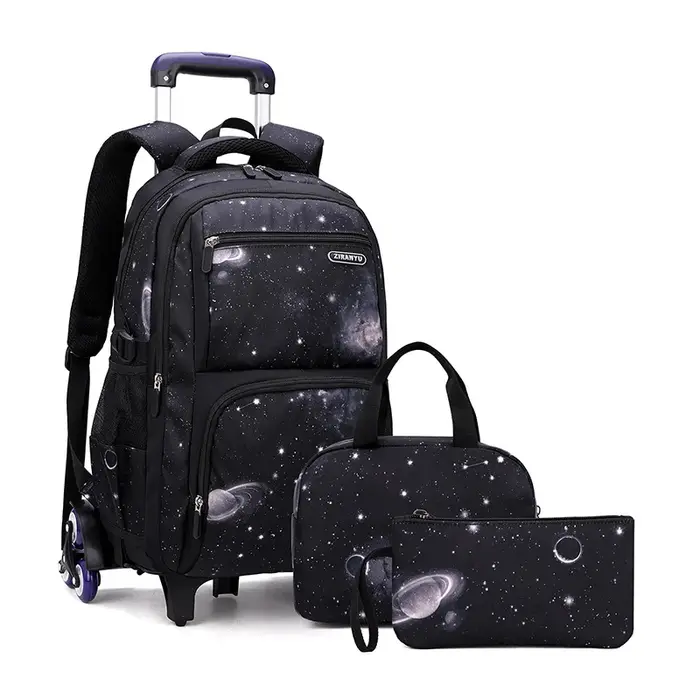 Avec boîte à déjeuner chariot sacs d'école sac à dos roulant pour garçons sac à roulettes bagage à main pour enfants