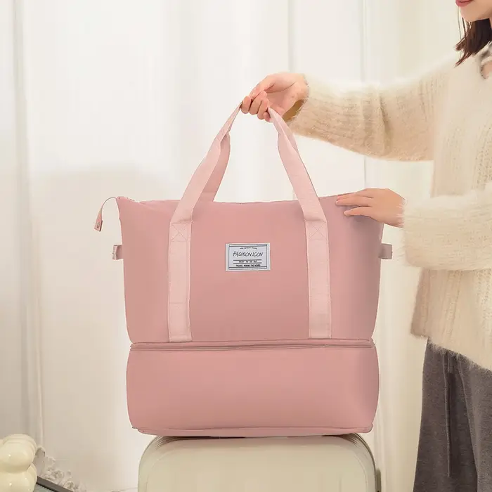 Sac de voyage double couche pliable et à la mode promotionnel ; Sac à main multifonctionnel organisateur de sac à bagages ; Sac de maternité extensible portable léger ; Sac de sport unisexe de séparat