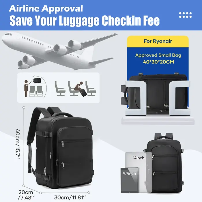 Sac à dos EeasyJet Ryanair 40x30x20, sac à dos à compression sous vide, sac à dos pour hommes, sac d