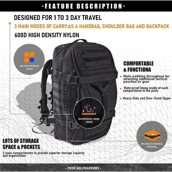 30L 45L 80L sac polochon de voyage sac à dos tactique militaire avec sangle réglable sac de week-end