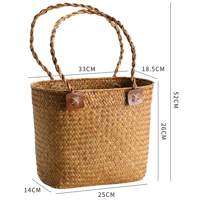 Grand sac fourre-tout tissé à la main en herbe naturelle