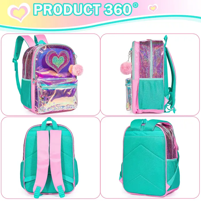 QY.TIMES 3 pièces sac à dos d'amour pour adolescentes avec boîte à déjeuner pour grands enfants sacs à dos d'école pour élèves du primaire âge 6-12 ans