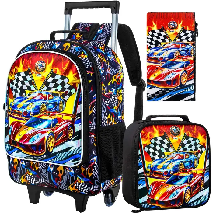 Sac à dos roulant pour garçons, sac à livres d'école à roulettes pour enfants avec sac à déjeuner, s