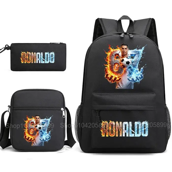 Sac à dos CR7 Ronaldo Football 67 imprimé, sac d'école avec sac à bandoulière et trousse à crayons p