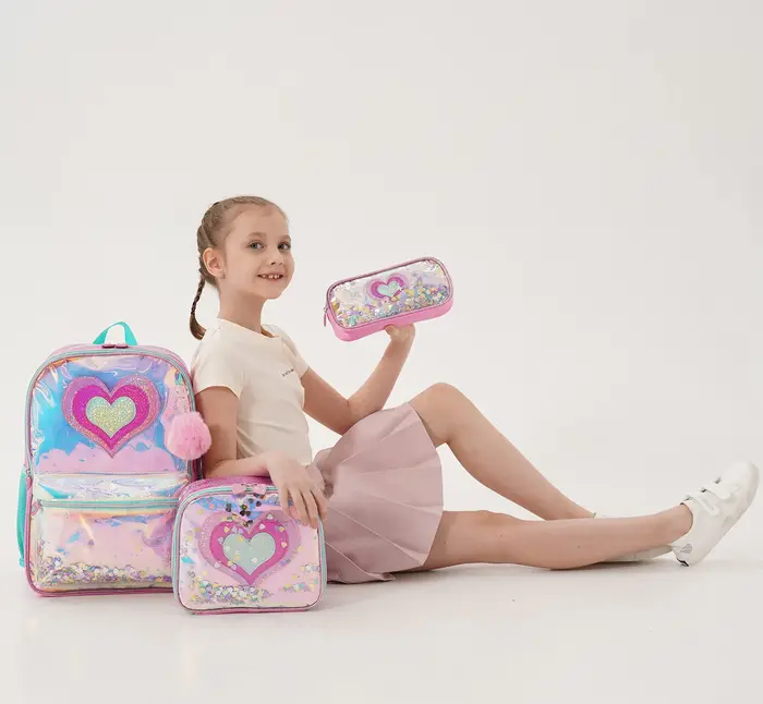 QY.TIMES 3 pièces sac à dos d'amour pour adolescentes avec boîte à déjeuner pour grands enfants sacs à dos d'école pour élèves du primaire âge 6-12 ans