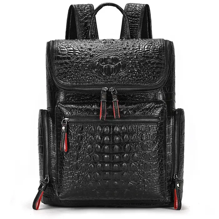 Crocodile en cuir véritable 15.6 pouces sac à dos pour ordinateur portable hommes sacs de voyage sac à dos étanche grand sac à dos pour adolescent cartable