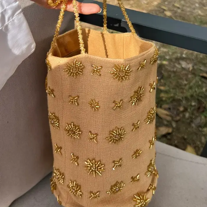 JIAERDI rétro perle broderie seau sac femmes grande capacité sac à bandoulière dames élégant exquis polyvalent sac