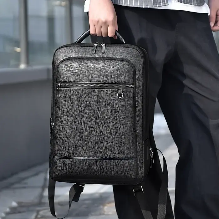Sac à dos exécutif hommes sacoche en cuir PU USB charge porte-documents bureau voyage ordinateur portable