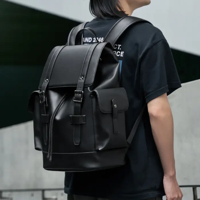MOYYI – sac à dos en cuir PVC pour hommes, grande capacité, étanche, Durable, pour ordinateur portab