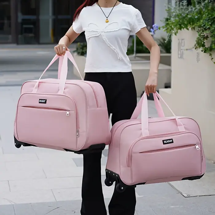 Sac de voyage avec poignée et roulettes, bagage pliable de grande capacité, adapté aux voyages, aux vacances et aux trajets quotidiens.