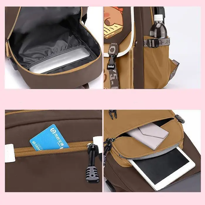 Kawaii Capybara élégant kaki enfant sac à dos sac d'école sac à dos décontracté adolescents garçon fille sac à bandoulière enfants cartable sac à dos ﻿