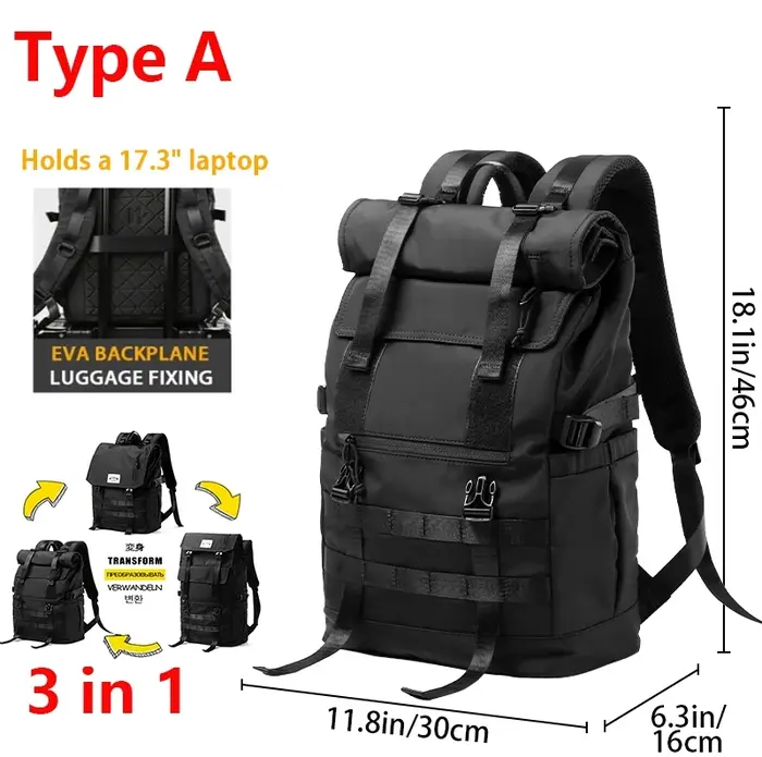 MOYYI 3 en 1 sac à dos pour ordinateur portable extensible hommes femmes grand rouleau haut voyage sac à dos étanche